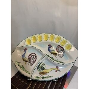 Crownford‎ Rooster Divided Platter & Deviled Egg Plate 16"x18" Italy Ceramic ART